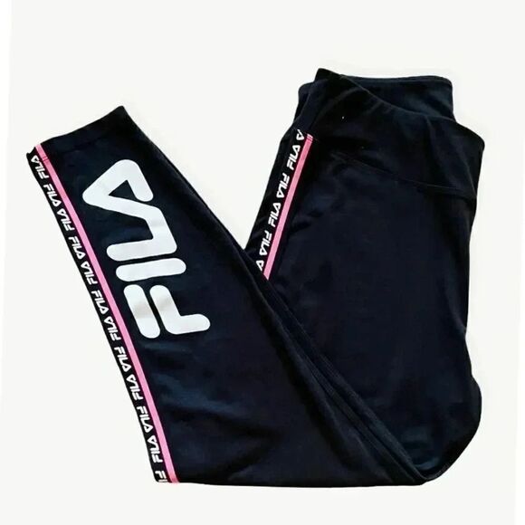 Fila Stripe Lightweight Black Womens Leggings SZ L - Picture 1 of 3